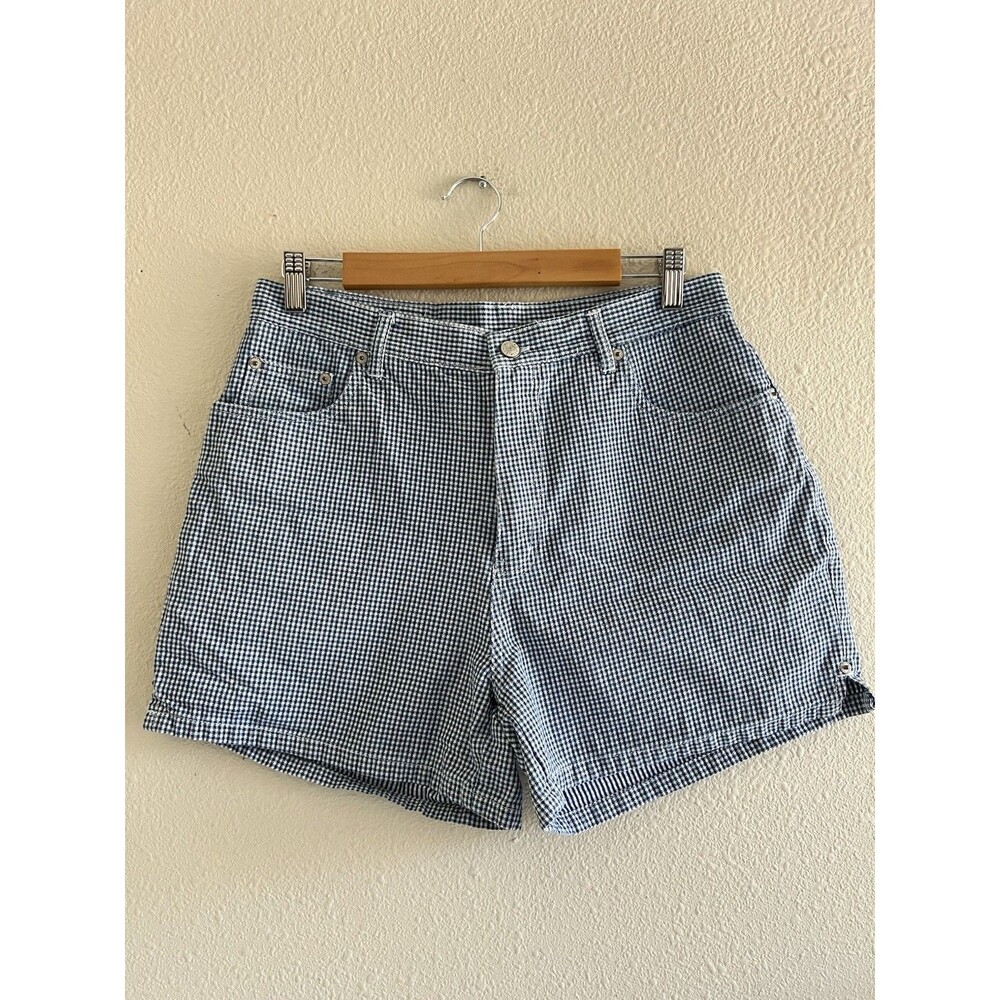 Bill Blass Vintage 90s Denim Jeans Gingham Mom Shorts Size 12P Preppy Y2K